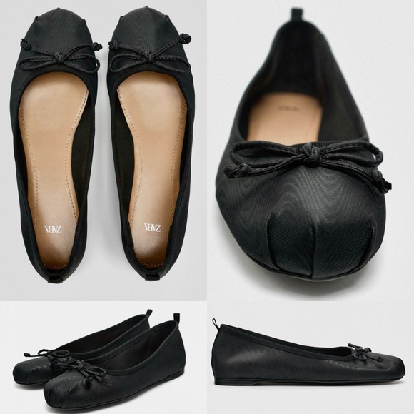 Zara Shoes - Zara NWT Black creased bow front detail mesh, lined ballet flats